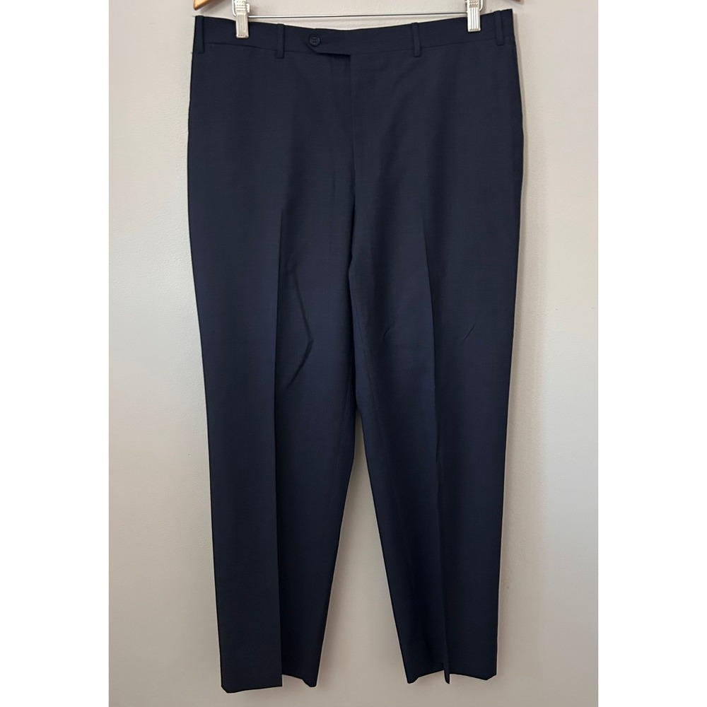 Canali‎ Pants Mens 36 US/EU 52 Navy Blue Micro Check Wool Dress Trousers Italy
